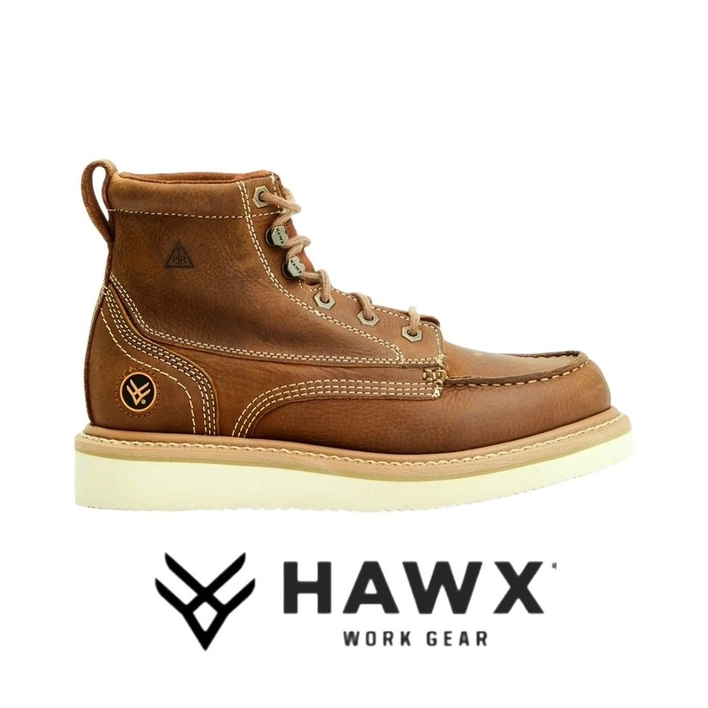 HAWX Men's 11D FULL GRAIN LEATHER 6" Gr. MOC Work Boots Soft Toe BHX00RPW38 $164
